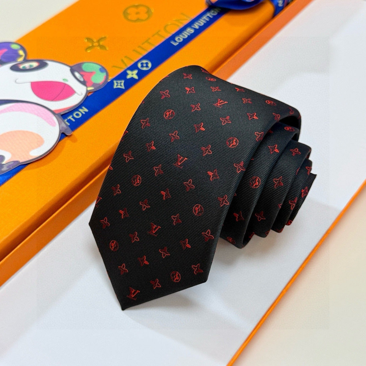 Louis Vuitton Style Men's Monogram Micro Pattern Silk Tie