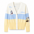 Thom Browne Style Contrast Sailboat Embroidered V-Neck Cardigan