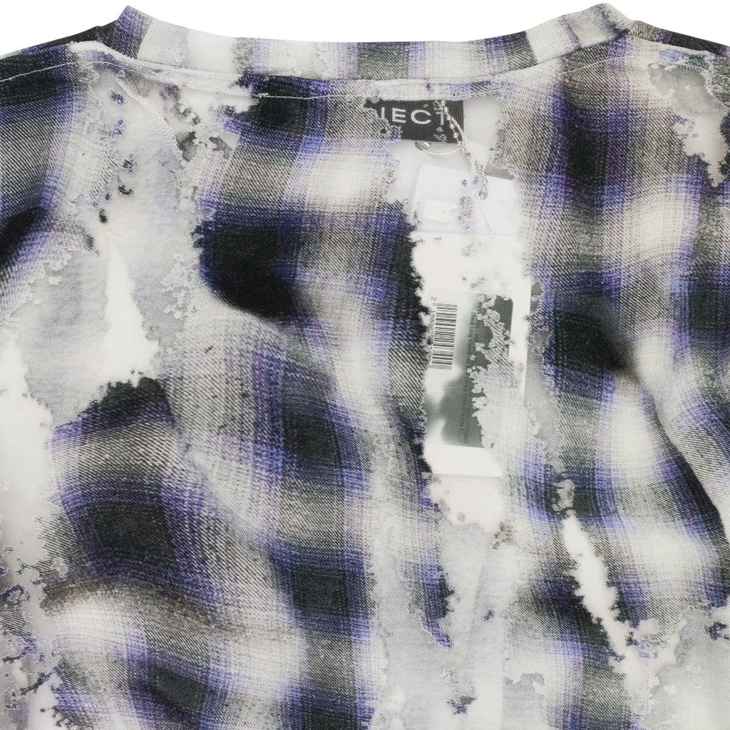 BLUE CHECK LONG SLEEVE WITH DEVORE EFFECT T-SHIRT