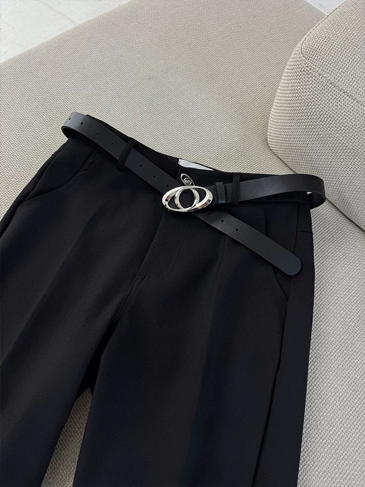 Marthenaut Slim Leather Belt Interlock Metal Buckle Fashion Waist Belt