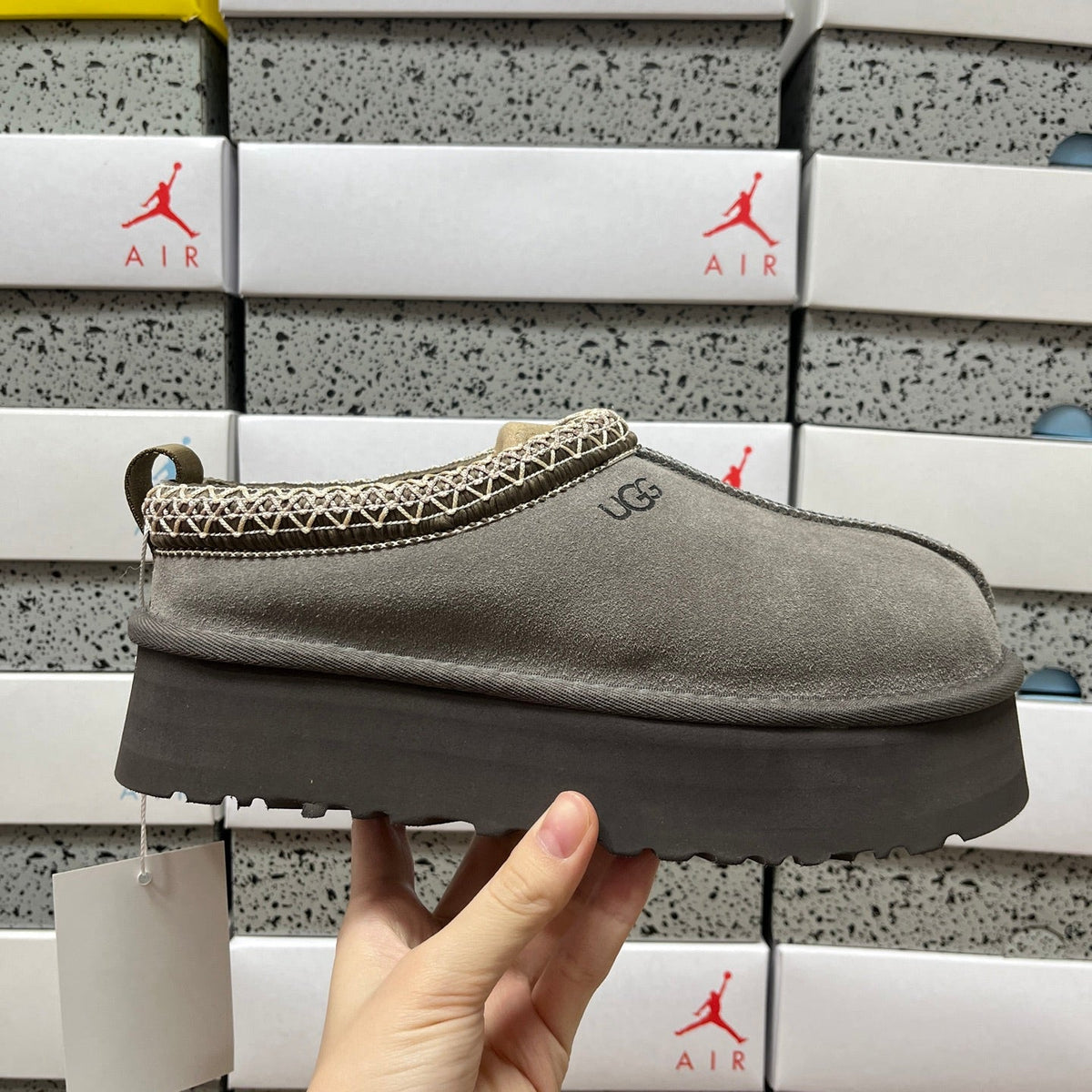 UGG Kallen Lace Platform Slipper – Women’s Suede Clog with Braided Collar in Cobblestone Grey
