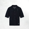 Arte Crochet Knit Button Shirt: Navy