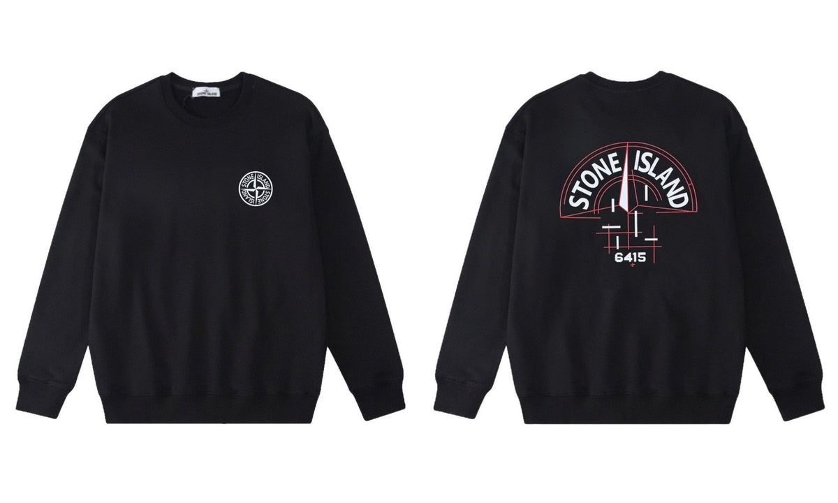 Stone Island Compass Print Crewneck Sweatshirt Men Autumn Pullover