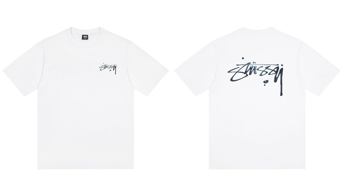 Stussy Drip Script Logo Front And Back Short Sleeve Tee