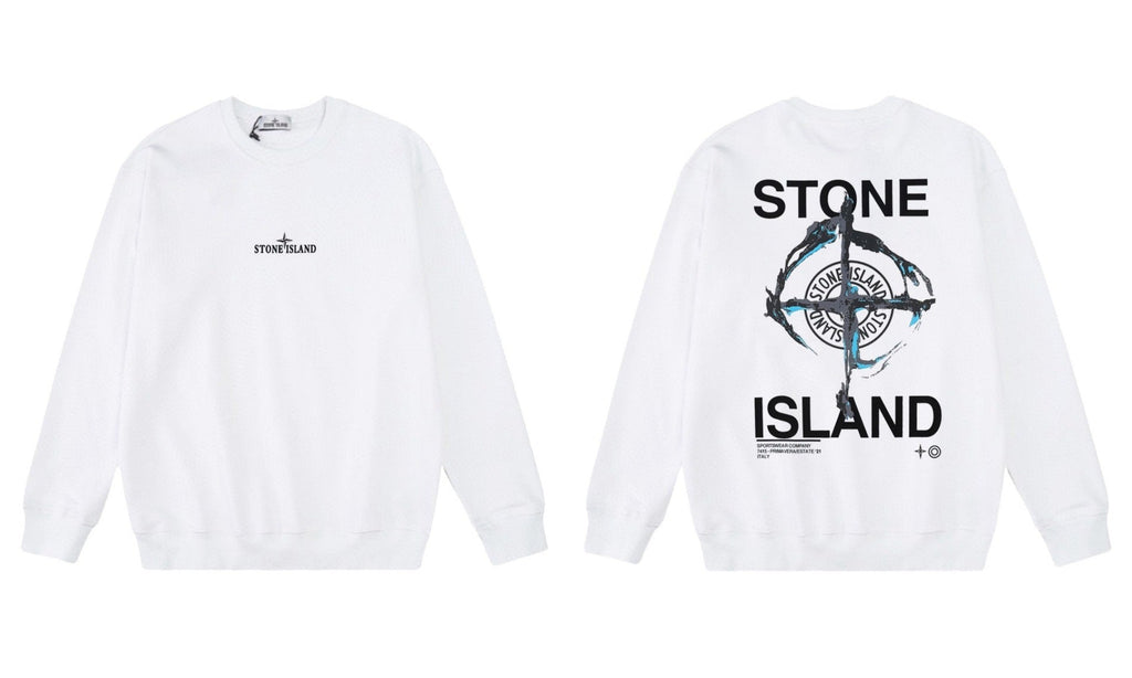Stone Island Compass Print Crewneck Sweatshirt Men Autumn Pullover