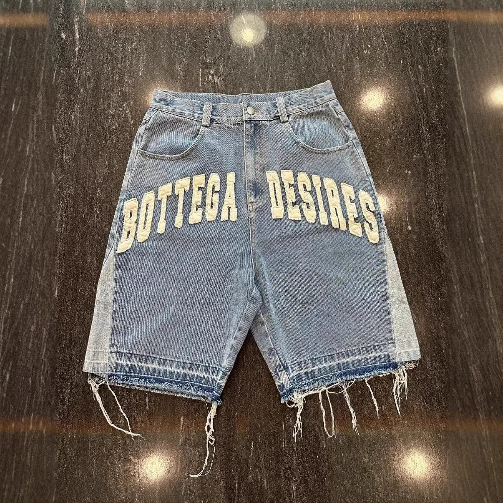 Y2K Skull-Embroidered Baggy Denim Jorts