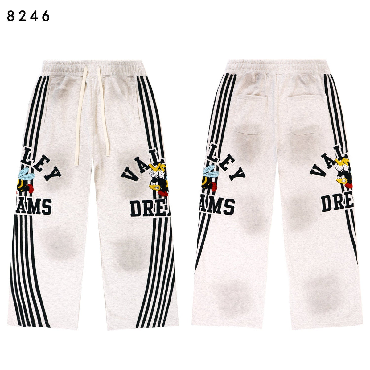 Vale Forever Heather Beige Cartoon Logo Striped Wide Leg Sweatpants
