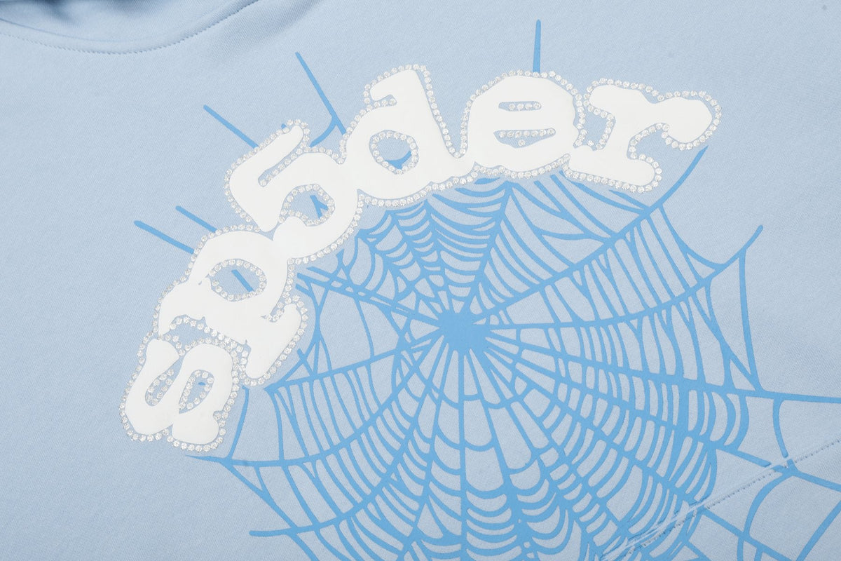 Sp5der Light Blue Spiderweb Hoodie & Sweatpants Matching Set