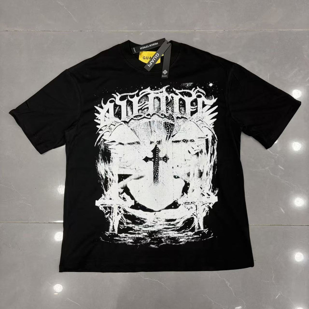 GUAPI Distressed Rhinestone Graphic T-Shirt