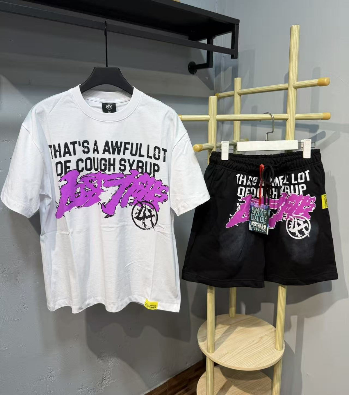 THAT'S A AWFUL LOT OF COUGH SYRUP Pink Graffiti T-Shirt & Shorts Set