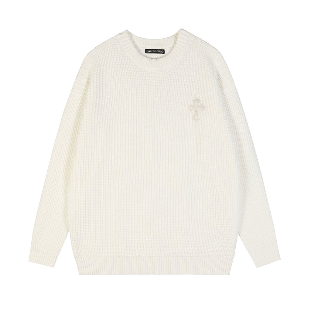 Chrome Hearts Slogan Patch Waffle Knit Crewneck Sweater