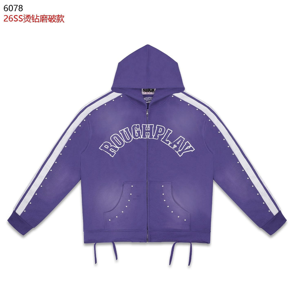 Rough Play Studded Stripe Full-Zip Hoodie