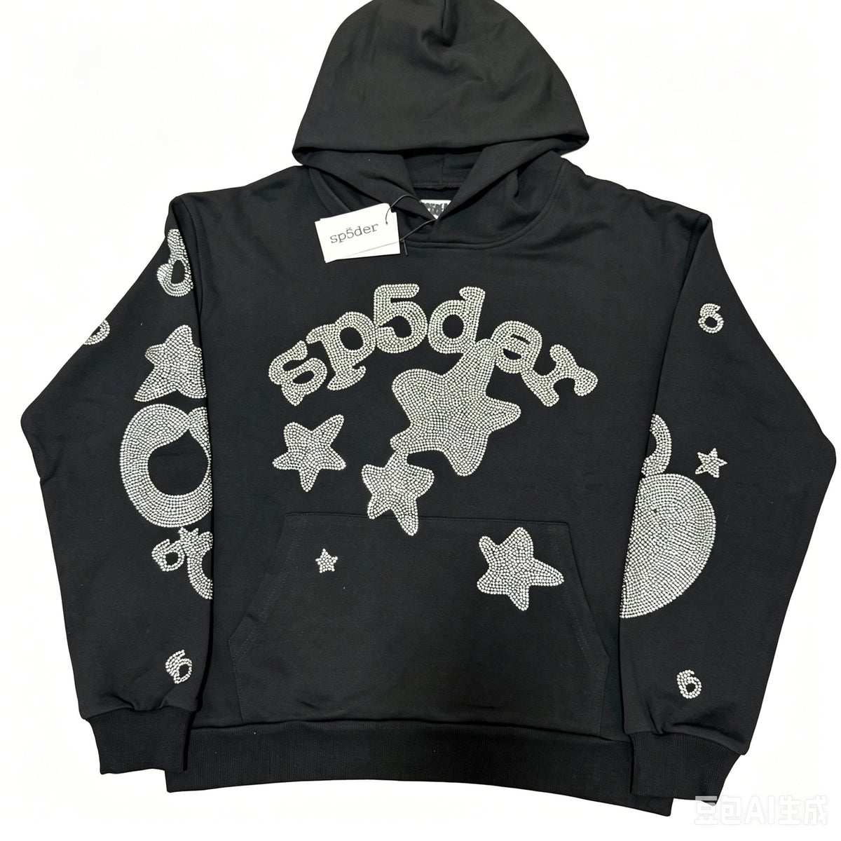 Sp5der Rhinestone-Style Star Graphic Hoodie
