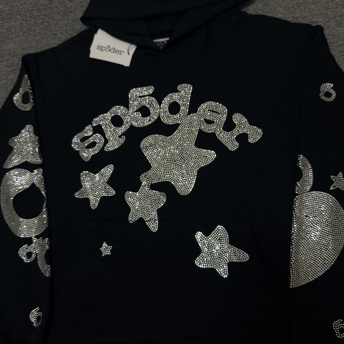 Sp5der Rhinestone-Style Star Graphic Hoodie