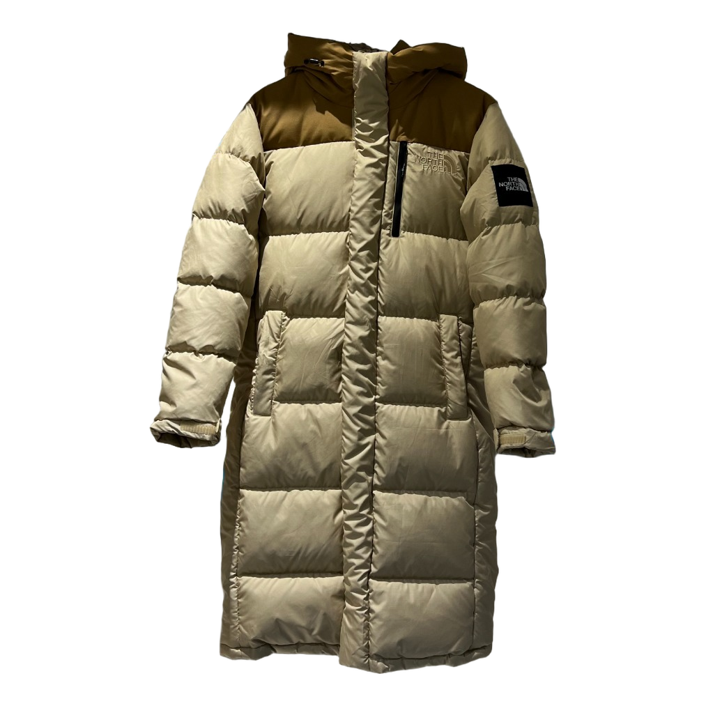The North Face Colour-Block Hooded Long Puffer Coat – Tan | Premium Down | Full-Length