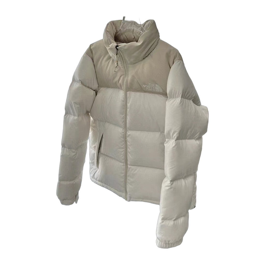 The North Face Stand-Collar Cropped Puffer Jacket in Cream