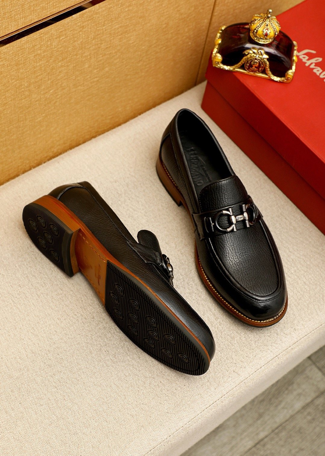 Salvatore Ferragamo Men's Black Metal Ornament Loafers