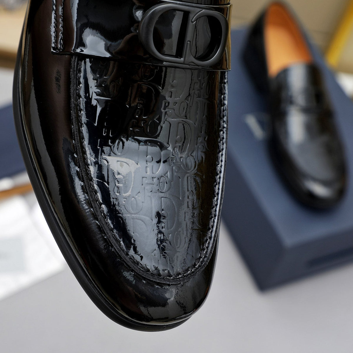 Dior Black Glossy Slip-On Loafers