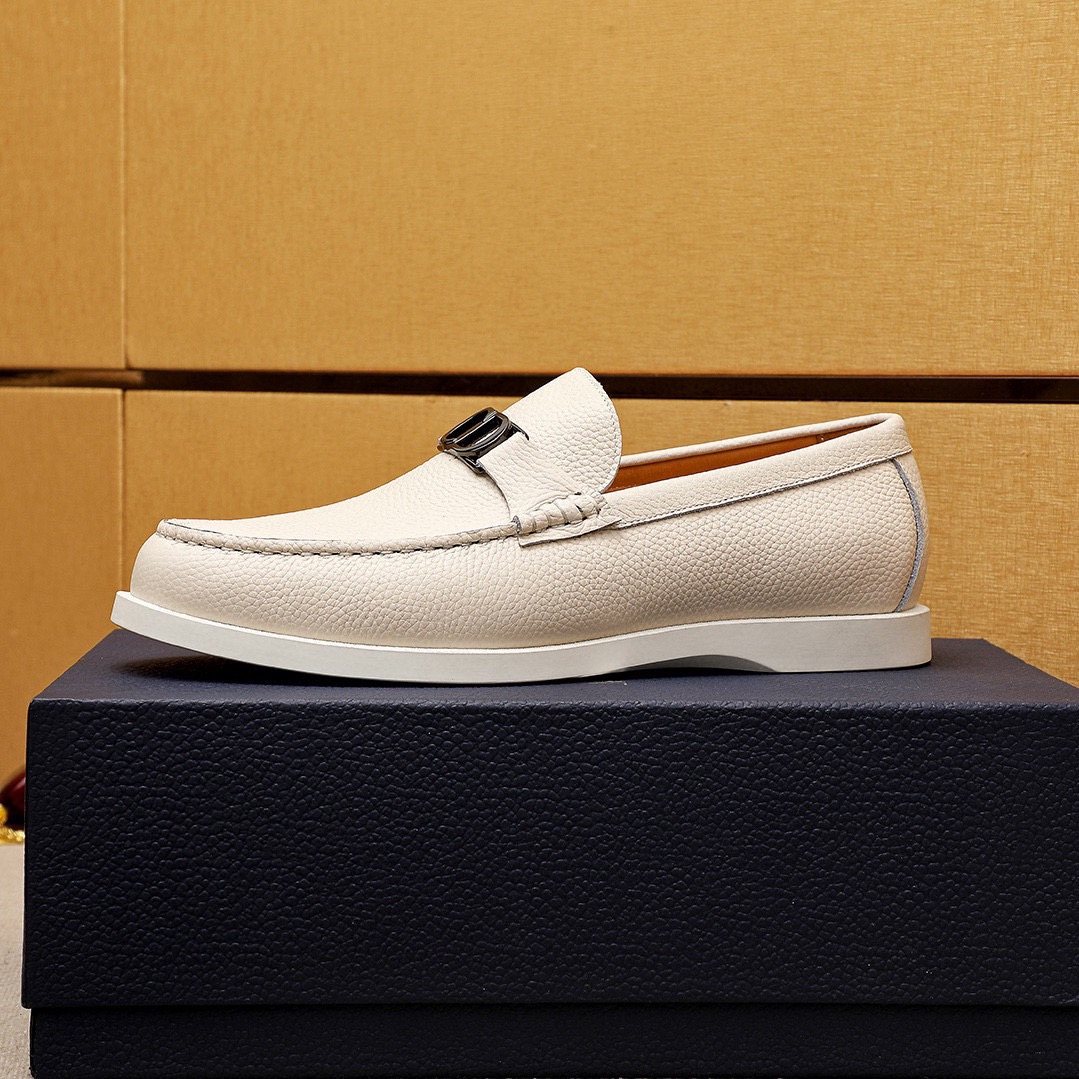 Dior Cream White Metal-Detail Loafers