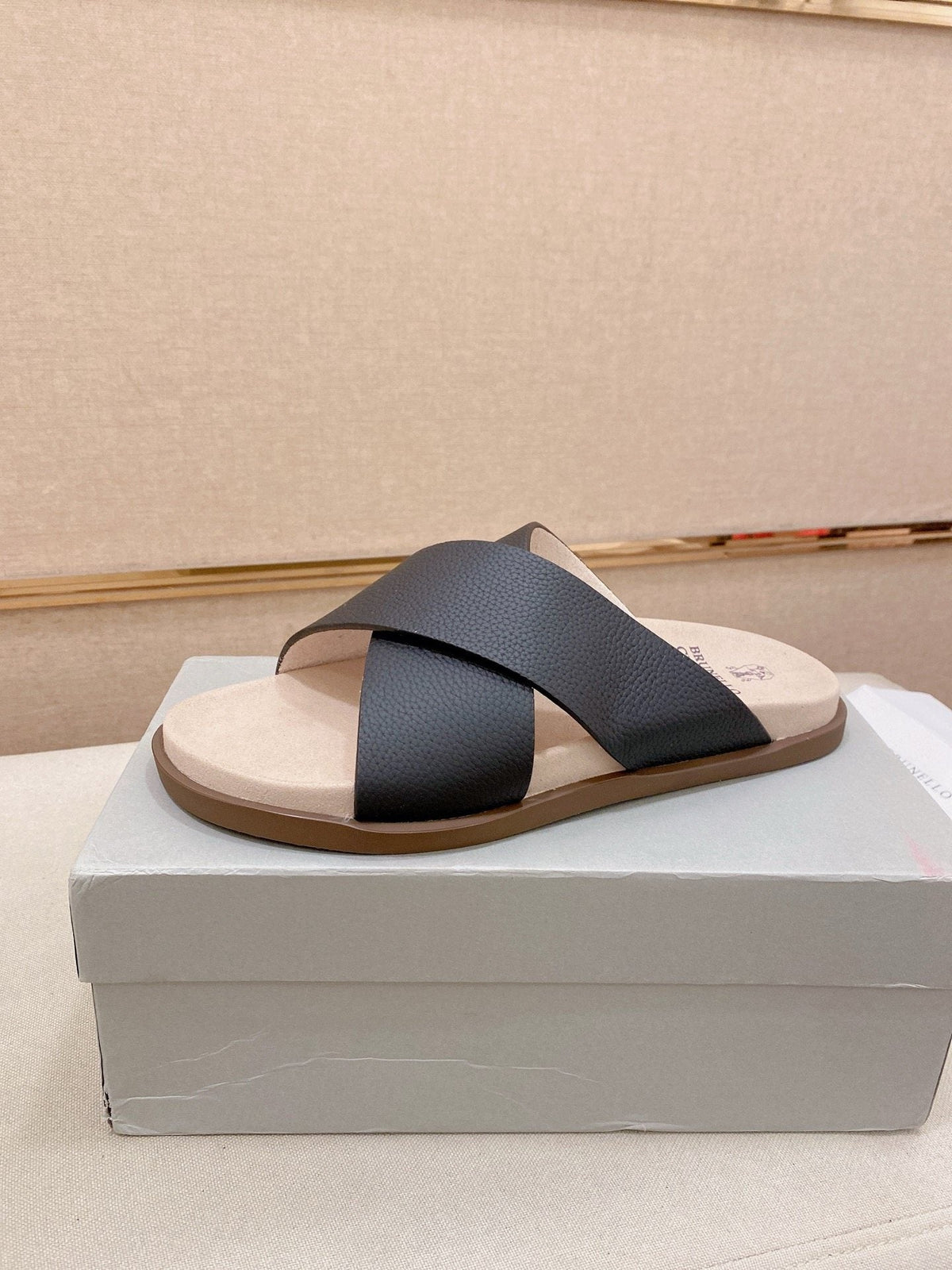 Brunello Cucinelli Men's Cross-Strap Slide Sandals - Open-Toe, Slip-On Design
