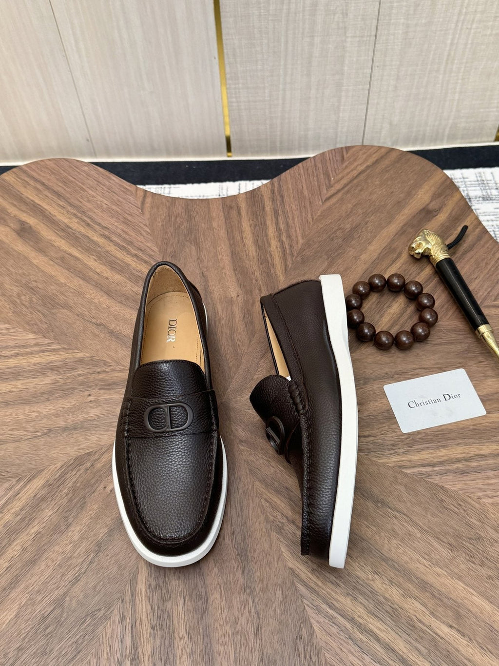 Dior Men's Contrast-Sole Slip-On Loafers - Moc-Toe Stitching