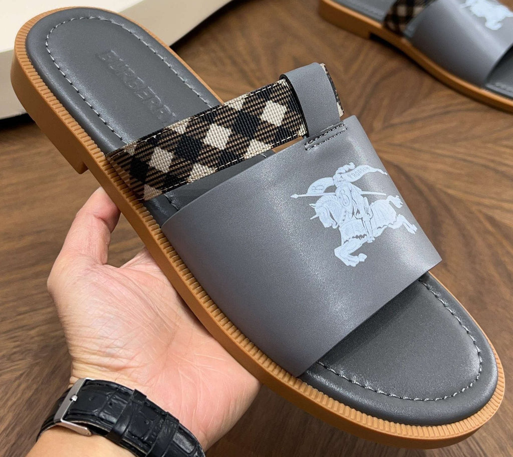 Burberry Checked Accent Slide Sandals