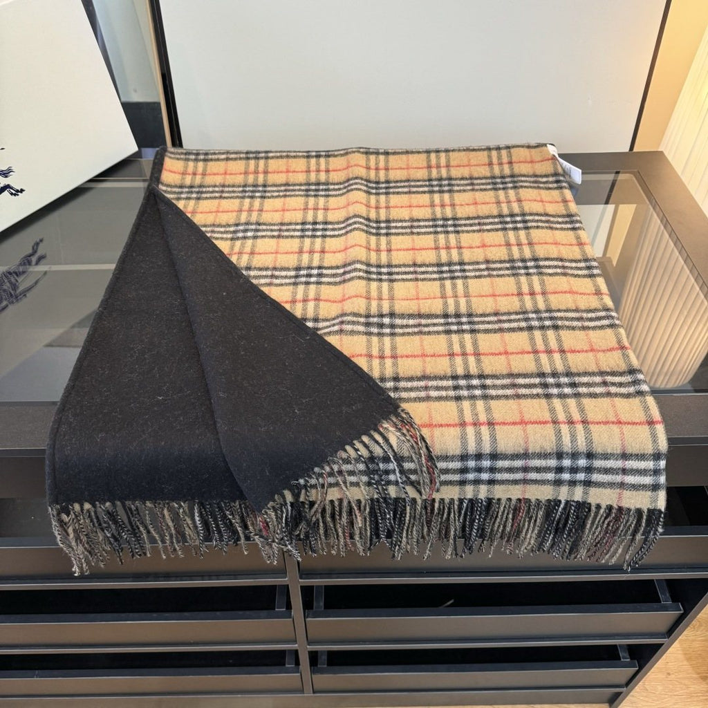 Black Reversible Plaid Fringed Poncho