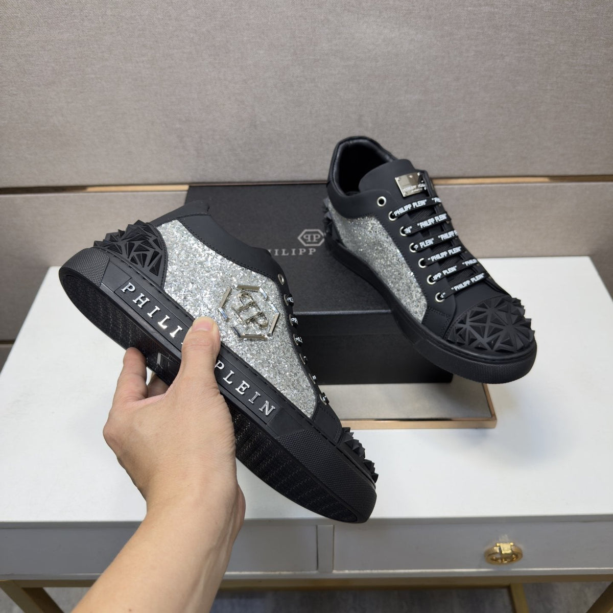 Philipp Plein Men's Studded Panel Low-Top Sneakers