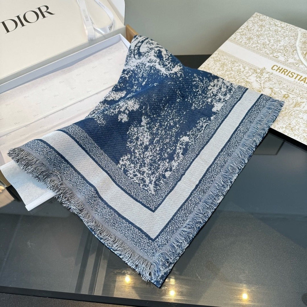 Dior Fringed Animal Print Square Scarf