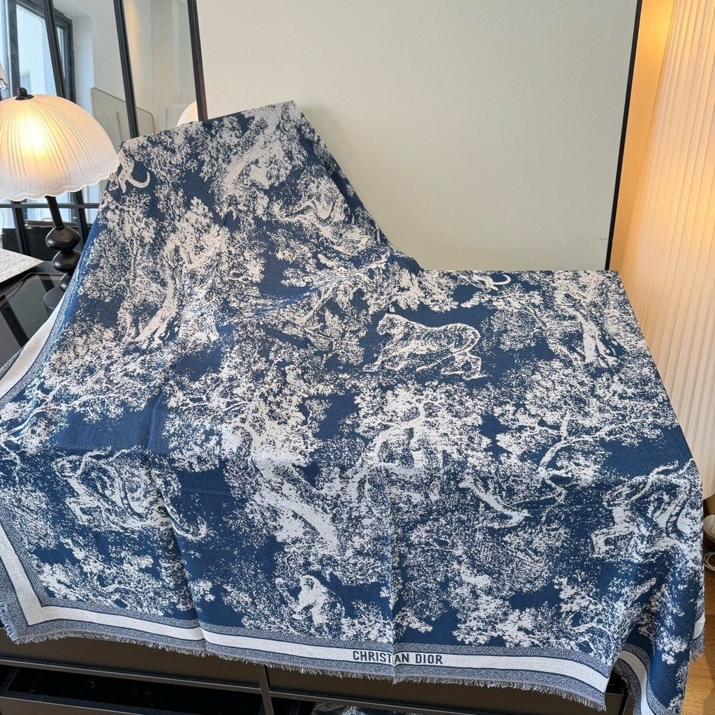 Dior Fringed Animal Print Square Scarf