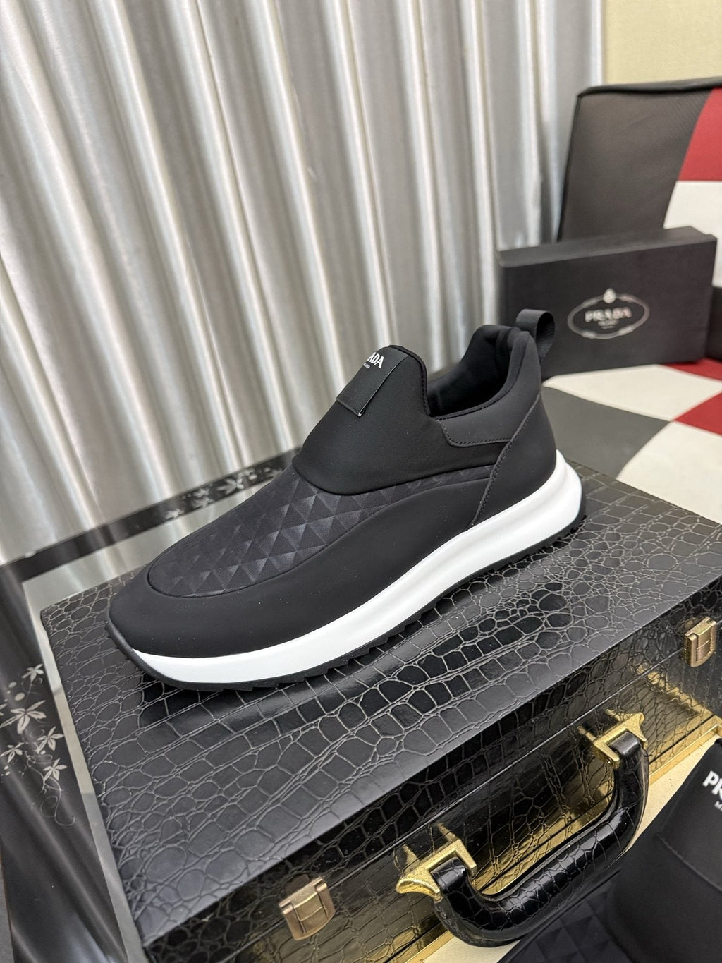 Prada Textured Slip-On Sneakers