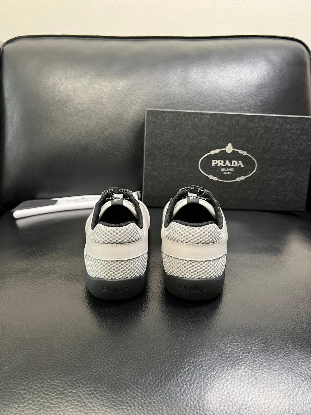 Prada Men's Off-White Perforated Sneakers