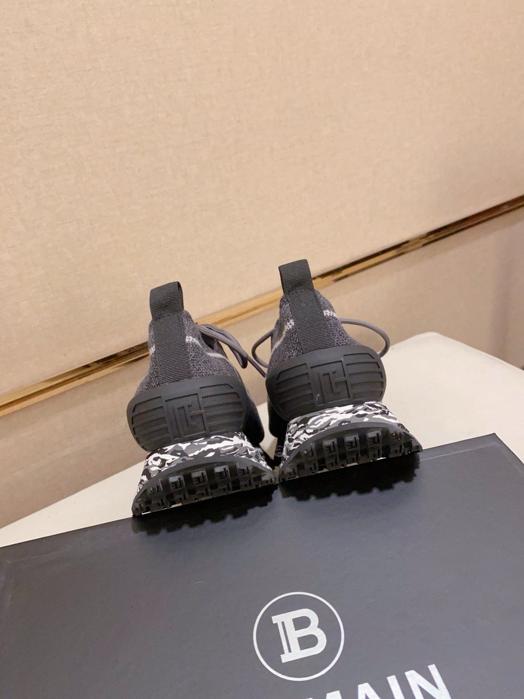 Balmain Gray and Black Knit-Look Sneakers