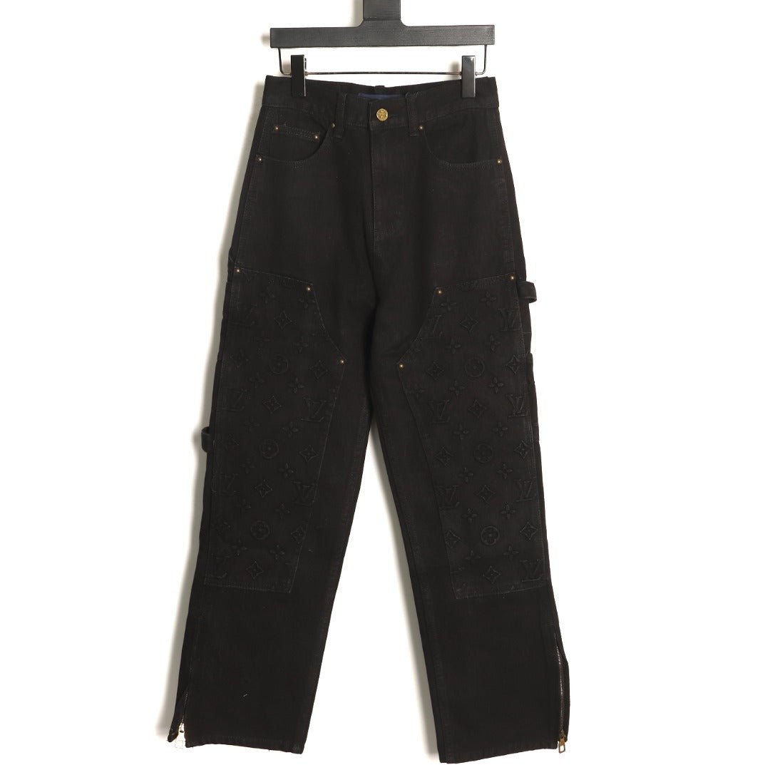 Louis Vuitton Monogram-Style Denim Cargo Trousers - Black
