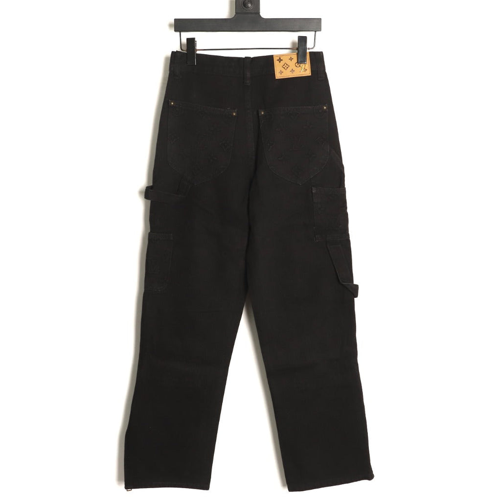 Louis Vuitton Monogram-Style Denim Cargo Trousers - Black