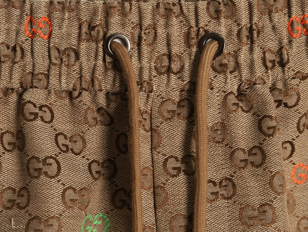 Gucci Allover Double-G-Style Color-Accent Drawstring Shorts - Tan